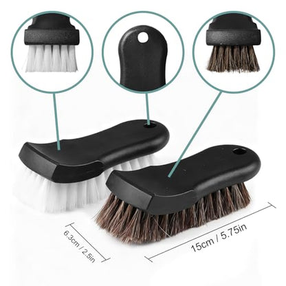 Upholstery Brush Set, Horse Brush Set, Convertible Top Brush, Cleaning Brush for Leather,Carpet, Car and Long Bristle Horse Hair Car Cleaning Brush for Car Interior Leather Seat and Home Furniture