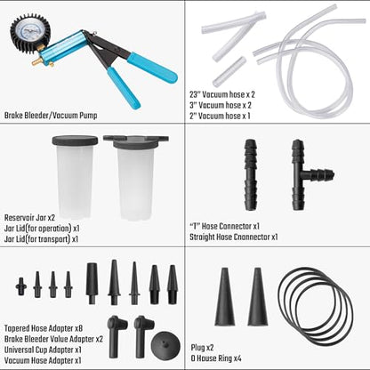 DURATECH 2 in 1 Brake Bleeder Kit, with Metal Handheld Vacuum Pump | Brake Fluid Bleeder Kit, Vacuum Brake Bleeder, Ideal for Automotive, Organized in Portable Case