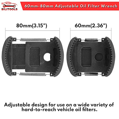 BILITOOLS Universal Adjustable Oil Filter Wrench with Auto-Clamp Spring | 1/2-Inch Drive Removal Tool, Fits 60-80 mm (2.36-3.15 Inch) Engine Filters, Conduit and Fittings - size: 60-80mm