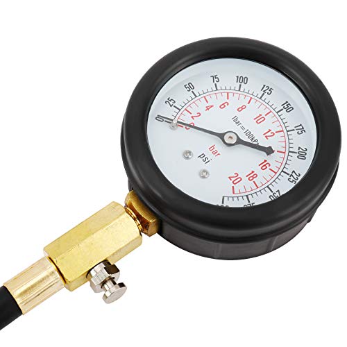 Compression Gauge Test Set for Engine Cylinders, Diagnostic Tester with 4 Long Reach Hoses M10 M12 M14 0-300 PSI