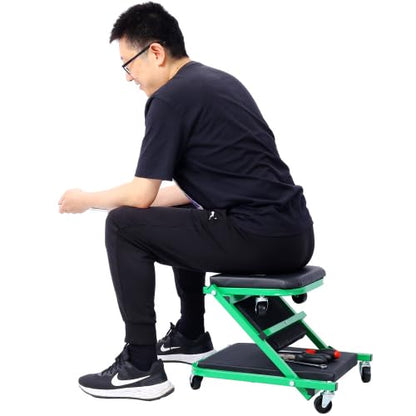 Mechanic Creeper, Garage Gift, 36" Z Creeper Seat, 2 in 1 Mechanic Gifts, 300 lbs Capacity, Low Profile Creeper with 6 pcs Wheels in Garage/Shop for Fathers Day Tool Gift (Green) - color: Green