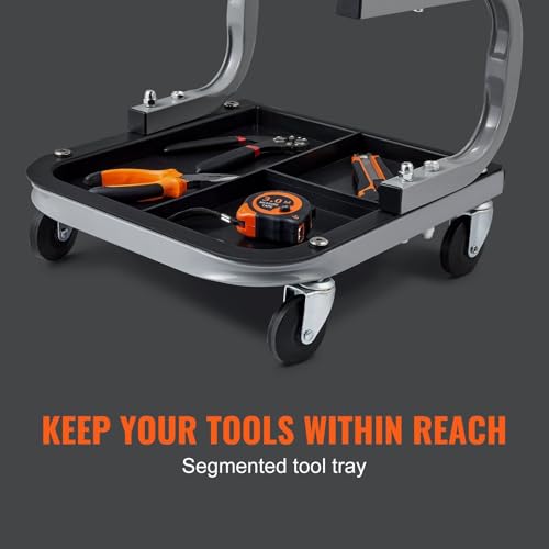 Mechanics Roller Seat, 250 LBS Capacity Padded Rolling Workshop Stool with Tool Tray Storage for Garage, Shop, Auto Repair,Black