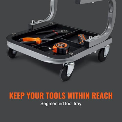 Mechanics Roller Seat, 250 LBS Capacity Padded Rolling Workshop Stool with Tool Tray Storage for Garage, Shop, Auto Repair,Black