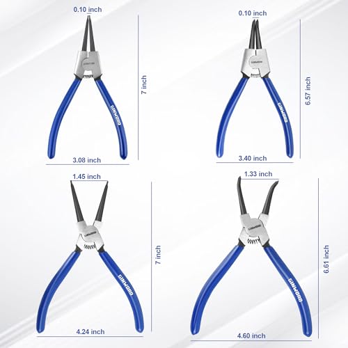 7-inch 4 Pcs Snap Ring Pliers Set, Circlip Pliers Kit, Straight/Bent Jaw, Internal/External Heavy Duty C Clip Pliers for Ring Remover Retaining,Blue - size: 7-inch Pliers Set Blue (4PCS)