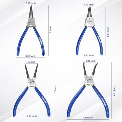 7-inch 4 Pcs Snap Ring Pliers Set, Circlip Pliers Kit, Straight/Bent Jaw, Internal/External Heavy Duty C Clip Pliers for Ring Remover Retaining,Blue - size: 7-inch Pliers Set Blue (4PCS)
