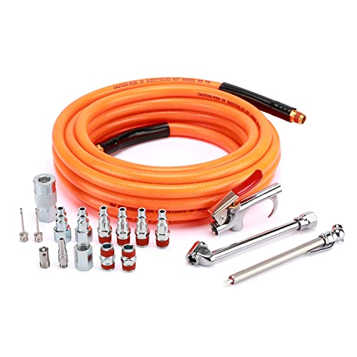 18 Pieces Air Tool Accessories Kit with 3/8 Inch X 25 FT PVC Hose, 1/4 Inch NPT Quick Connect Fittings, Air Blow Gun, Tire Gauge, Air Chuck - size: 18 Pieces Kit with PVC Hose