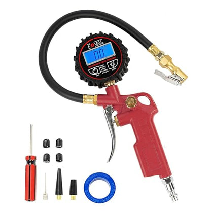 FOVAL Digital Tire Inflator with Pressure Gauge 250 PSI Air Chuck Compressor Accessories with Rubber Hose and Quick Connect Coupler for 0.1 Display Resolution (1)