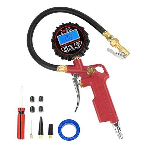 FOVAL Digital Tire Inflator with Pressure Gauge 250 PSI Air Chuck Compressor Accessories with Rubber Hose and Quick Connect Coupler for 0.1 Display Resolution (1)