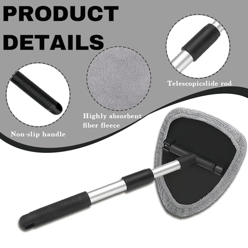 Car Window Cleaner, Car Cleanser Brush, Car Accessories Car Cleaning Supplies Tools, Car Cleaning Kit with Extendable Handle, Microfiber Cloth, Spray Bottle, Fits All Cars (Gray) - color: Gray