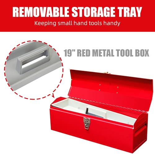 19inches Portable Tool Box, Metal Tool Box, Ideal for Trailer, Mechanic, DIY-ers, Car Toolbox, Workshops, Garages, Repair Shops,Red - size: 1p-19in-R