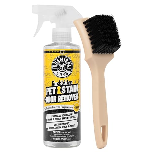 Chemical Guys Pet Mess Cleaning Kit, Furbidden Odor Eliminator 16 oz with Interior Detailing Brush Cleans, Pet Smells, Hair and Light Dirt for Cars Trucks SUVs Home Interiors and Upholstery Care - size: 16 Fl Oz + Brush