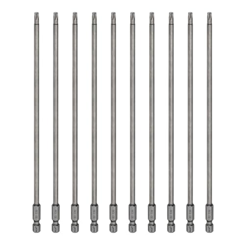 HARFINGTON 10pcs T20 Torx Head Screwdriver Bit 1/4" Hex Shank 7.87" (200mm) Long Magnetic No Hole Tip Tamper Proof 6 Point Star Screw Driver Drill Bits S2 Steel Industrial Power Screwdrivers - size: T20 x 7.87"