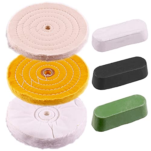 Swpeet 8" Buffing & Polishing Wheels Kit - 6PCs Including 3PCs Compounds, Cotton & Flannel Pads for Bench Grinder - style: NO.11 Buffing Polishing Wheels