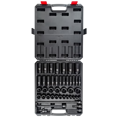 43PC 1/2" DR AE IMP SOCKET SET, Black - size: 43-piece SAE