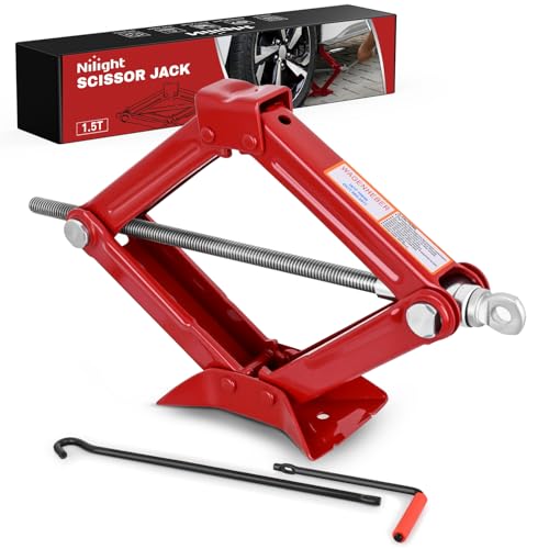 Nilight Scissor Jack for Car 1.5 Ton (3307 lbs), Heavy Duty Steel Scissor Lift Jack Car Kit with Crank Handle for Sedan SUV MPV Tire Changing, 3.18''-13.6'' Lifting Range Portable Small Jack, Red - size: 1.5T with Crank Handle, Red