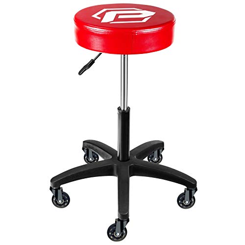 Powerbuilt Rolling Shop Stool with Adjustable Height, Mechanic Detailer Garage Seat with Padding - 240250, Red - color: Red, size: Height Adjustable