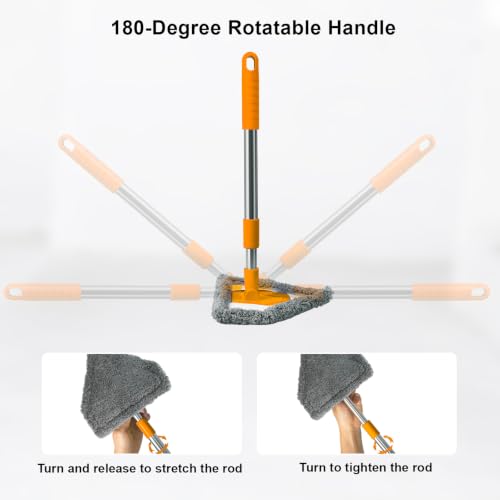 Windshield Cleaner Tool, Car Window Squeegee with 4 Reusable Microfiber Pads, 13"-16.7" Telescopic Extendable Handle, 180° Rotating Glass Cleaner for Auto Interior, Shower Glass, Household Windows