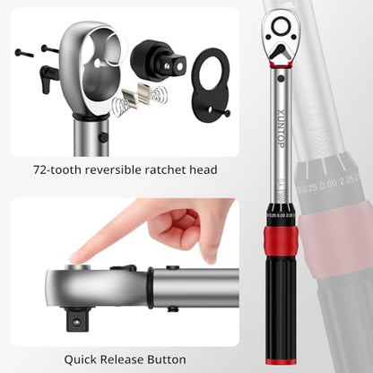 XUNTOP 22Pcs Torque Wrench Set 1/4 Inch Torque Wrench with 3.69–18.44 Ft-LB Range 72 Tooth Drive Rachet Torque Wrench with Hex/Phillips/Torx Bits for Bike Motorcycle Car Tire Auto Repair
