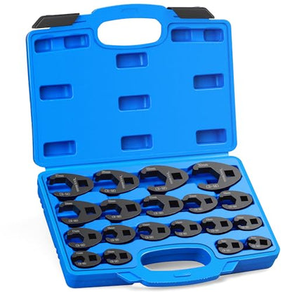 19PC Metric Tool 8 to 32 mm Sizes, Drive Jumbo Flare Nut Wrench Set, Flare Nut Wrench set for 3/8in and 1/2in Drive Ratchet
