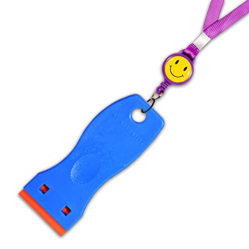 EHDIS 1.5" Plastic Razor Scraper with 10pcs Double Edged Plastic Blades for Removing Labels Stickers Decals on Glass Windows - color: Blue