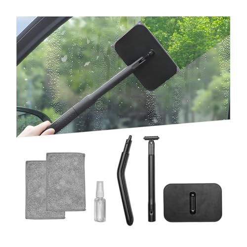 Zpana Car Windshield Cleaning Tool, Vehicle Window Cleaner with Extendable Handle & 2 Washable Microfiber Pads, Automotive Glass Wiper Windscreen Wash Kit, Universal for Vehicles - color: 2 Pads