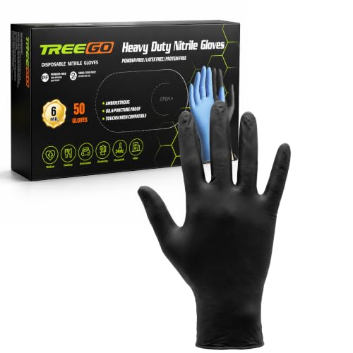 TREEGO Black Nitrile Disposable Gloves, Large, 6 Mil, 50 Count | Powder Free, Latex Free, 510(k) Cleared, 6 Mil Disposable Gloves for Mechanic, Food Service & Cleaning - color: Black 50, size: Large