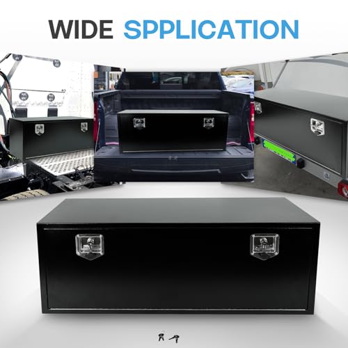 48" Heavy Duty Underbody Steel Plated Truck Tool Box with T-Handle For Storage Smooth Surface，Waterproof Underbody Tongue Box with Lock and Key for Truck，Pick Up,RV，Trailer -Black - size: 48" x 18" x 18 "