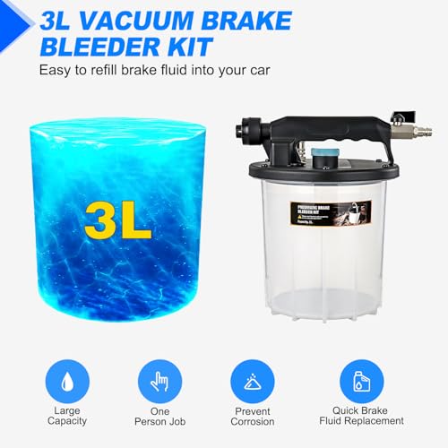 GOOACC Brake Bleeder Kit 3L Pneumatic Brake Bleeder Vacuum Pump One Person Brake Clutch Pressure Bleeder Flush Kit with 3L Fluid Extractor 1L Refilling Bottle 18PCS Adapters Brake System Bleeding Tool - size: 3L Pneumatic
