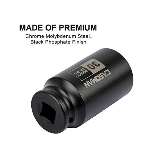 CASOMAN 1/2" Drive x 30 mm Deep 6 PT Impact Socket, CR-MO, 1/2-inch Drive 6 Point Axle Nut Socket for Easy Removal of Axle Shaft Nuts (30MM) - size: 30 mm (Deep), style: 6-Point Socket