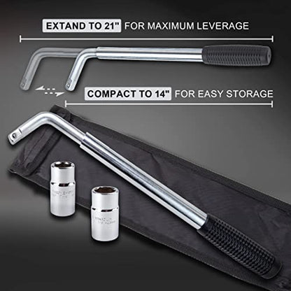 CARTMAN Telescoping Lug Wrench, Wheel Wrench with Standard CR-V Sockets 17/19, 21/22mm