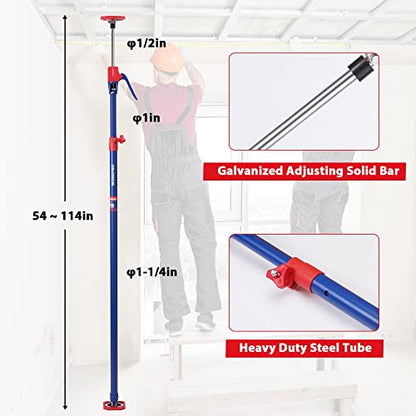 WORKPRO Cabinet Jack Support Pole, 54-114 Inches Steel Telescopic Quick Support Rod Adjustable 3rd Hand Support System with 154 lbs Capacity for Cabinet Jack, Drywall Jack& Cargo Bars, 2-Pack - size: Long-54"-114" 2PC