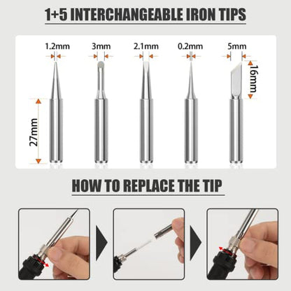 Soldering Iron Kit, 60W Soldering Iron with 5pc Interchangeable Tips, 10-in-1 Adjustable Temperature Solder Welding Tools, Fast Heating, Electronic Repair, 110V - color: 60w 10-in-1 New