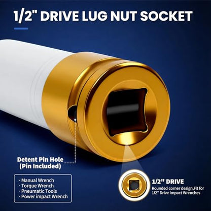 1/2" Drive 19mm Wheel Lug Nut Impact Socket,Color-Coded Non-Marring Deep Thin Wall Socket with Removable Protect Sleeve, 6 Point, Cr-Mo Steel - color: 19mm