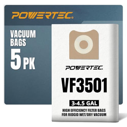 POWERTEC VF3501 Size C Shop Vac Bags for Ridgid 5 Pack, 3-4.5 Gal. 23738 Vacuum Bags for Ridgid 4000RV, WD40700 Wet Dry Vac (75017V) - size: VF3501 (Size C), style: 5 Pack