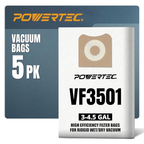 POWERTEC VF3501 Size C Shop Vac Bags for Ridgid 5 Pack, 3-4.5 Gal. 23738 Vacuum Bags for Ridgid 4000RV, WD40700 Wet Dry Vac (75017V) - size: VF3501 (Size C), style: 5 Pack