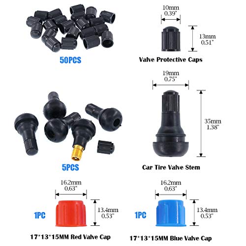 Glarks 148Pcs Tire Valve Car Air Conditioner Valve Core Kit, Tyre Air Valve Cap Tire Valve Core Tire Valve Stem Air Conditioning Valve Core with Dual Head Valve Core Remover Tool 6 in1 Tire Repair Set - style: 148Pcs