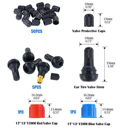 Glarks 148Pcs Tire Valve Car Air Conditioner Valve Core Kit, Tyre Air Valve Cap Tire Valve Core Tire Valve Stem Air Conditioning Valve Core with Dual Head Valve Core Remover Tool 6 in1 Tire Repair Set - style: 148Pcs