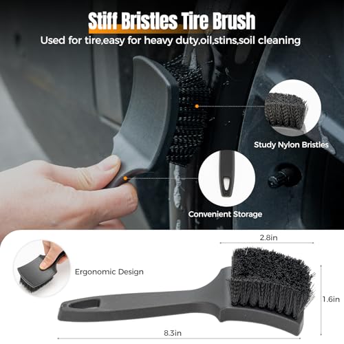 9Pcs Car Wheel Brush kit, Tire Brush, Microfiber Flat Wheel Cleaner Brush | Soft-bristled Rim Cleaner Brush, Tire Shine Applicator, Detailing Brushes, Detailing Pads, Scratch-Free Car Drying Towel