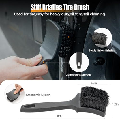 9Pcs Car Wheel Brush kit, Tire Brush, Microfiber Flat Wheel Cleaner Brush | Soft-bristled Rim Cleaner Brush, Tire Shine Applicator, Detailing Brushes, Detailing Pads, Scratch-Free Car Drying Towel
