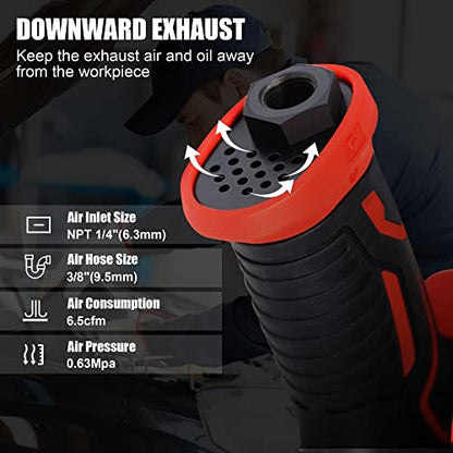 XIIW 1/2 Inch Air Impact Wrench, Max Torque 1560 ft-lbs, Lightweight 4.4 lb | Heavy Duty 8000RPM 1/2 Air Impact Gun Driver, Twin Hammer Pneumatic Impact Wrench for Automobile Repair - size: 1/2 inch | 1560 ft-lbs
