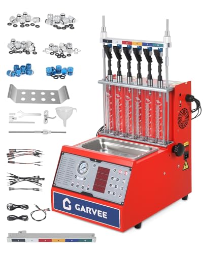 Garvee Fuel Injector Cleaner Tester 6-Cylinder 14 Test Modes 12V, Ultrasonic GDI/Piezo/Motorcycle Injectors, 0-10 bar, 0.1-25ms, Resistance, Leakage, Auto, On-Vehicle Cleaning, Digital Display - size: 6-Cylinder Model， 3-in-1