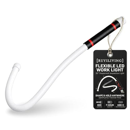 Flexible LED Work Light, 800 Lumens Rechargeable Gooseneck Flashlight, 30 Inch Bendable Hands-Free Tool Light that Holds Shape for Car Repair, Mechanics, Plumbers, Garage Workshop (1, No Gloves)