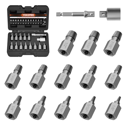 15-Piece Screw Extractor Set, 3/8" Inch Drive Multi-Spline Easy Out Bolt Extractor Kit, Hex Head Stripped Screw Remover Tool for Removing Broken, Rusted, and Stripped Bolts and Screws - size: 15 Pieces