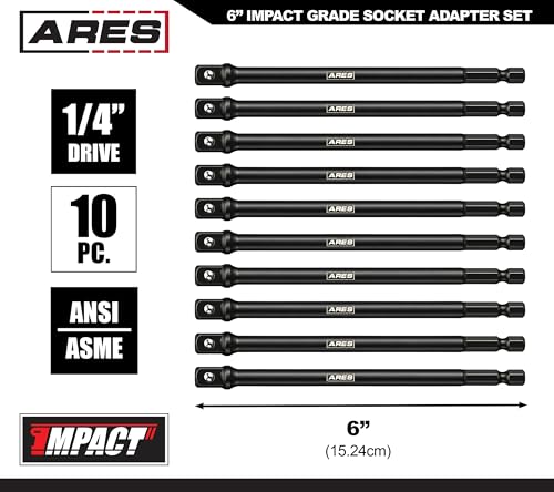 ARES 70388-10-Piece 3/8-Inch Drive 6-Inch Impact Grade Socket Adapter Set - Extensions Turn Power Drill into High Speed Nut Driver - size: 3/8-Inch Drive 6-Inch