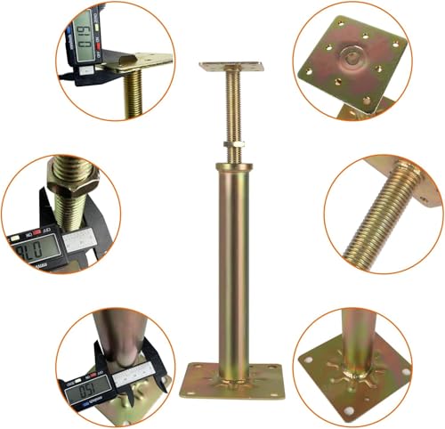 6 Pcs Adjustable Foundation House Floor Jacks Post for Leveling, 11" - 16" Height Range, Screw Jacks for Temporary Or Permanent Support, Heaty Duty Metal Galvanized, Load 6500-8850lbs(Each) (6 Jacks)