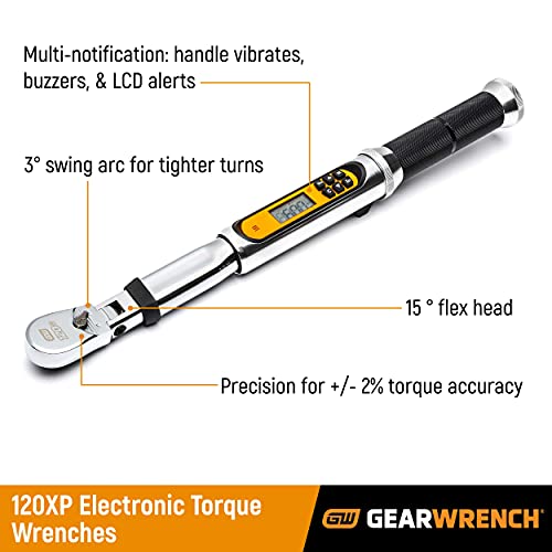 GEARWRENCH 3/8" Drive 120XP Flex Head Electronic Torque Wrench with Angle - 85195 - size: 3/8" Drive, style: 10 - 100 Ft/Lbs