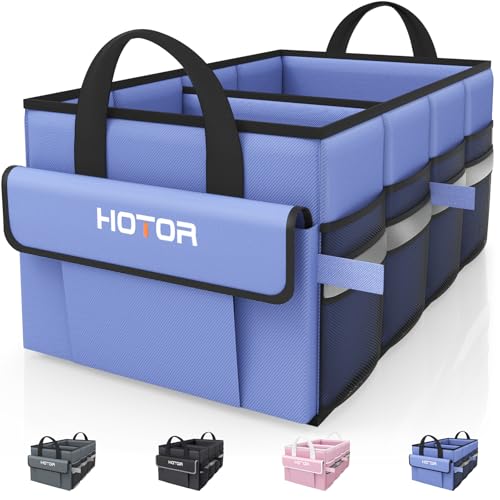 HOTOR Trunk Organizer - Collapsible Car Organizer for SUV, Sedan & Van | with 5 Pockets, Car Organization with Sturdy Base Panel for Car Accessories, Blue, 2 Compartments, 21.3" x 12.6" x 10.6" - color: Blue, size: Medium