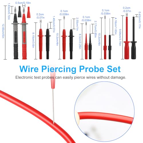 Linkstyle 25PCS Silicone Multimeter Test Leads Kit: Replaceable Wire Piercing Probes, Test Hook Clips, Alligator Clips, Testing Tweezer for Digital Electrical Multimeter Testing - color: 25PCS: Red+Black