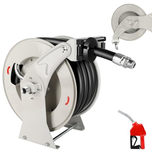 1" x 33ft Diesel Fuel Hose Reel 1 inch Transfer Hose for Electric Fuel Pump & Tank, Retractable Diesel Hose 300 PSI with Auto Rewind Reels, Manual Fuel Reel for Boat Def Fluid Truck Bed Trailer Cart - color: Gray, size: 1" x 33ft