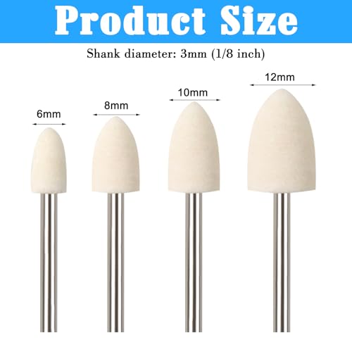 40Pcs Polishing Bits 1/8 Inch Shank Wool Polishing Points Cone Shape Wool Buffing for Dremel Rotary Tool (6mm/8mm/10mm/12mm)